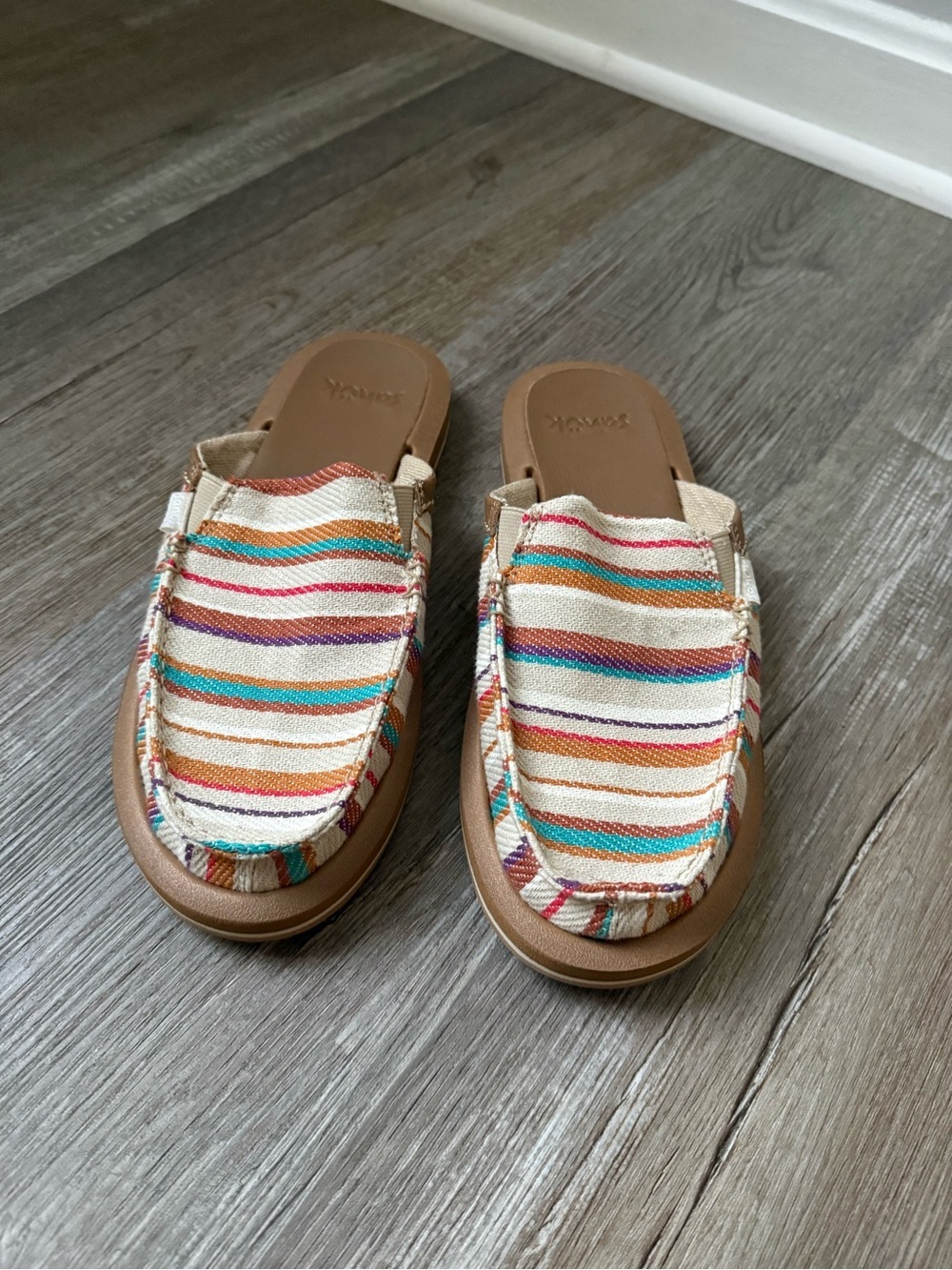 Sanuk You Got My Back St Blanket Bright Multi Color Pattern Striped Slip On Shoe